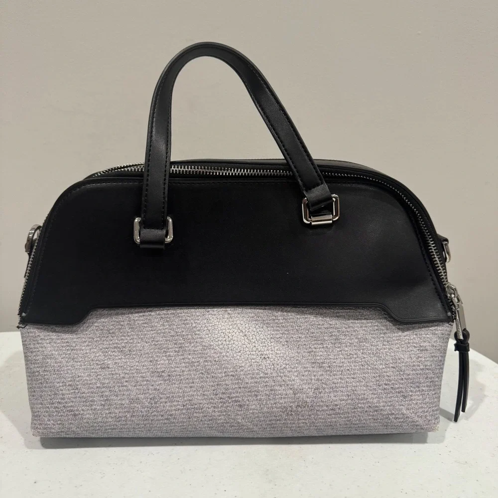 Calvin Klein Jasper Double Compartment Satchel Crossbody Bag Black Grey Career